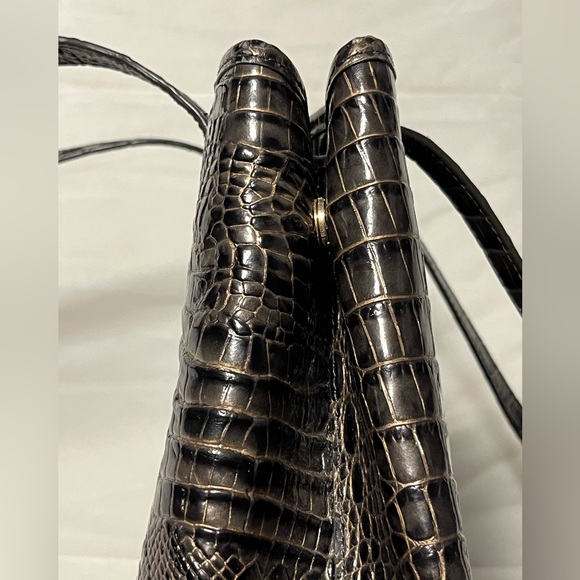 BRAHMIN JULIAN GRAPHITE W GOLD ACCT-MELBOURNE CROC EMBOSSED LEATHER SHOULDER BAG - Picture 8 of 15